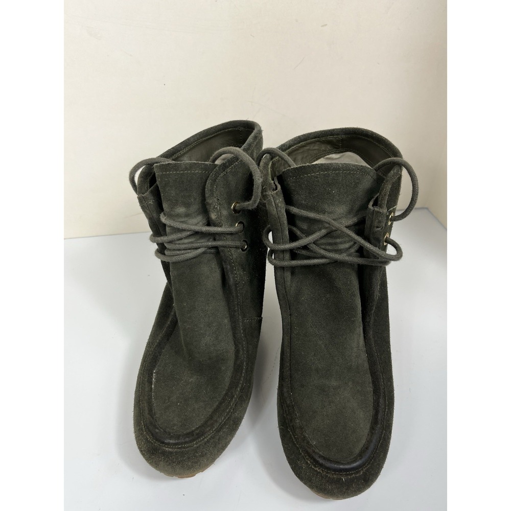 Michael Kors Size 8 Wedge Booties Green Gray Suede Lace-Up Platform Ankle Great! - Picture 4 of 16